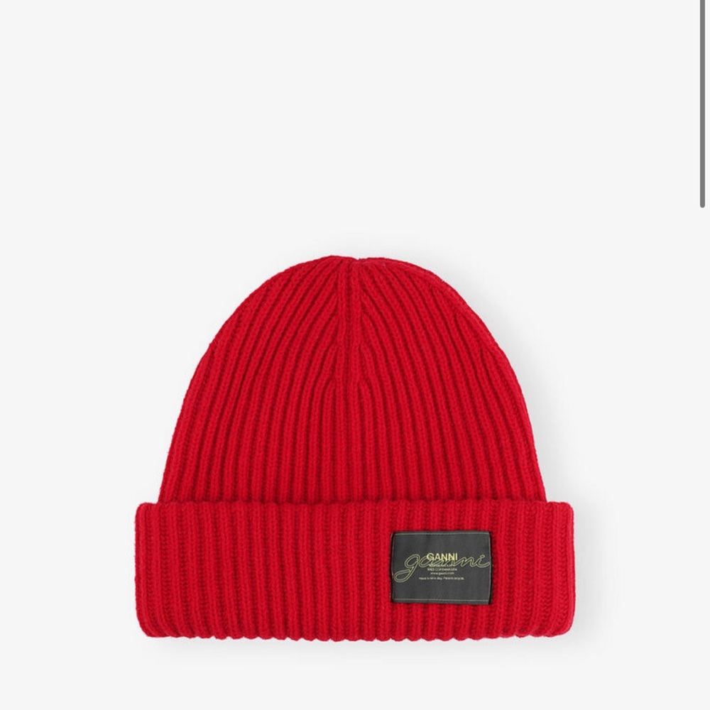 Ganni Vibrant Red Knit Beanie